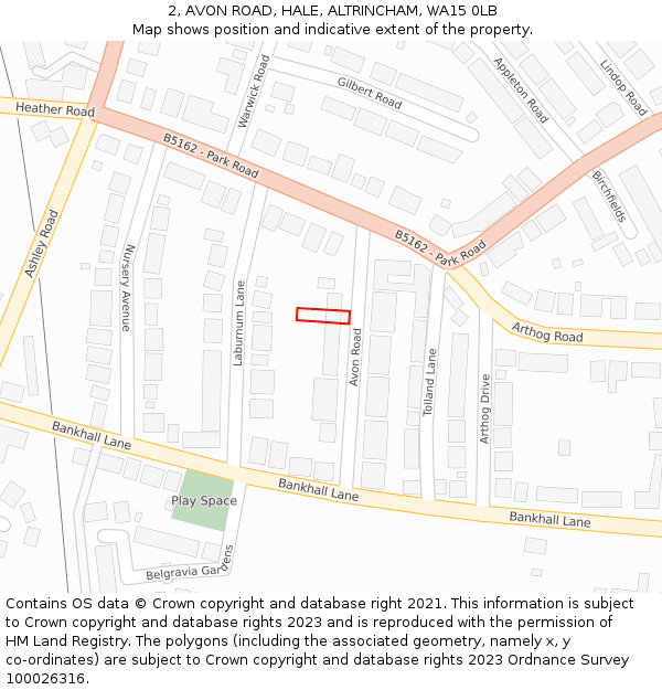 2, AVON ROAD, HALE, ALTRINCHAM, WA15 0LB: Location map and indicative extent of plot
