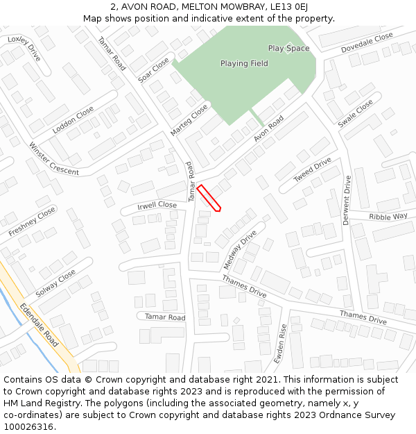 2, AVON ROAD, MELTON MOWBRAY, LE13 0EJ: Location map and indicative extent of plot