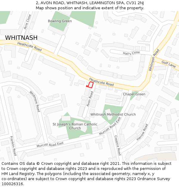 2, AVON ROAD, WHITNASH, LEAMINGTON SPA, CV31 2NJ: Location map and indicative extent of plot