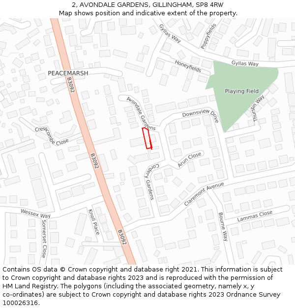 2, AVONDALE GARDENS, GILLINGHAM, SP8 4RW: Location map and indicative extent of plot