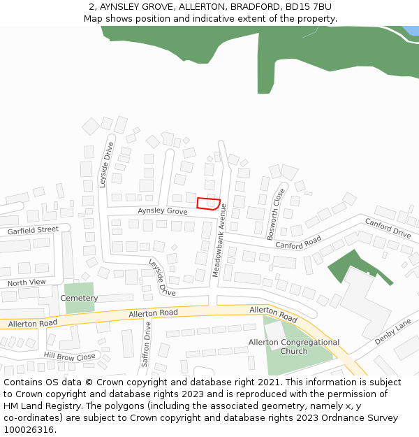 2, AYNSLEY GROVE, ALLERTON, BRADFORD, BD15 7BU: Location map and indicative extent of plot