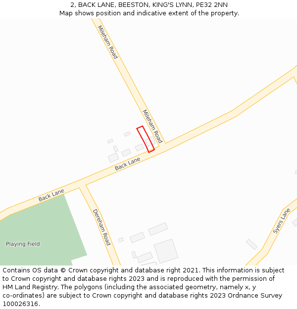 2, BACK LANE, BEESTON, KING'S LYNN, PE32 2NN: Location map and indicative extent of plot