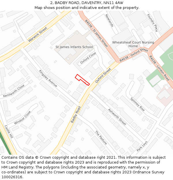 2, BADBY ROAD, DAVENTRY, NN11 4AW: Location map and indicative extent of plot