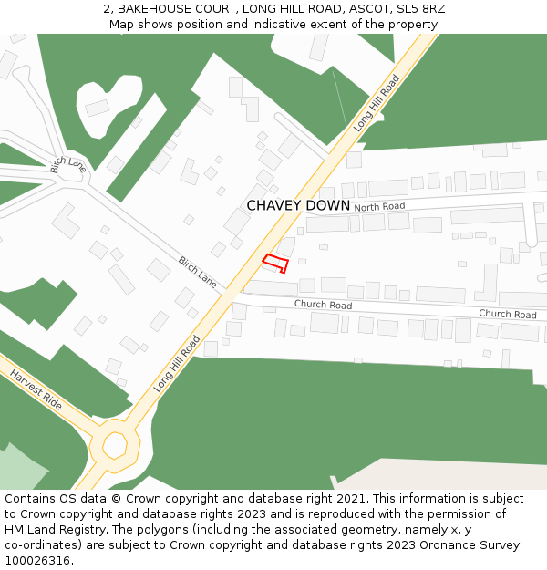 2, BAKEHOUSE COURT, LONG HILL ROAD, ASCOT, SL5 8RZ: Location map and indicative extent of plot