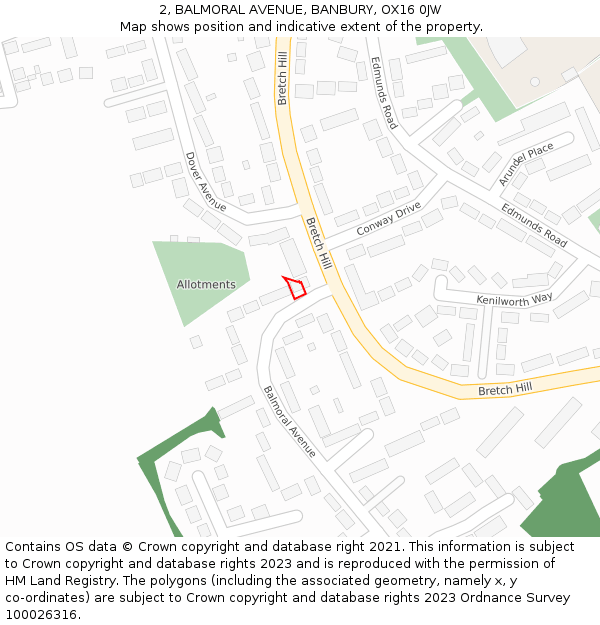 2, BALMORAL AVENUE, BANBURY, OX16 0JW: Location map and indicative extent of plot