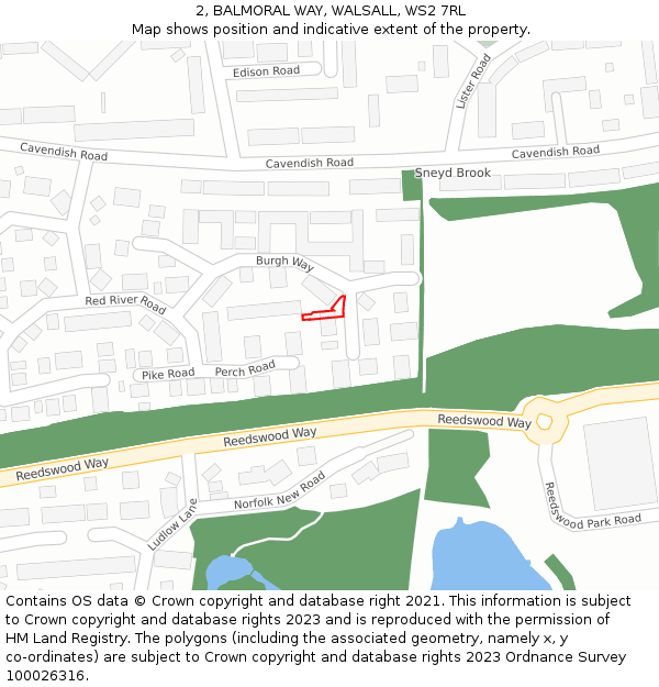 2, BALMORAL WAY, WALSALL, WS2 7RL: Location map and indicative extent of plot