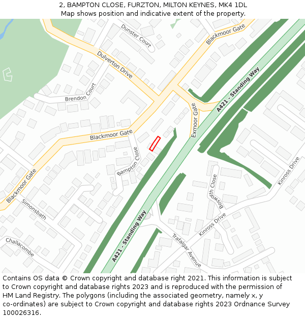 2, BAMPTON CLOSE, FURZTON, MILTON KEYNES, MK4 1DL: Location map and indicative extent of plot
