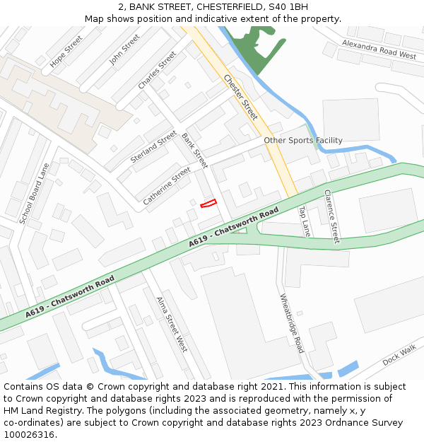 2, BANK STREET, CHESTERFIELD, S40 1BH: Location map and indicative extent of plot
