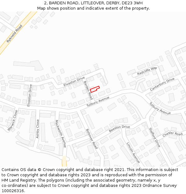 2, BARDEN ROAD, LITTLEOVER, DERBY, DE23 3WH: Location map and indicative extent of plot