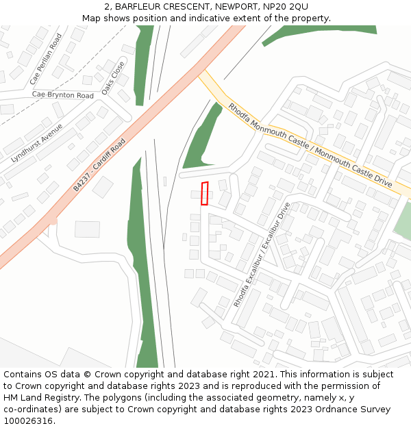 2, BARFLEUR CRESCENT, NEWPORT, NP20 2QU: Location map and indicative extent of plot