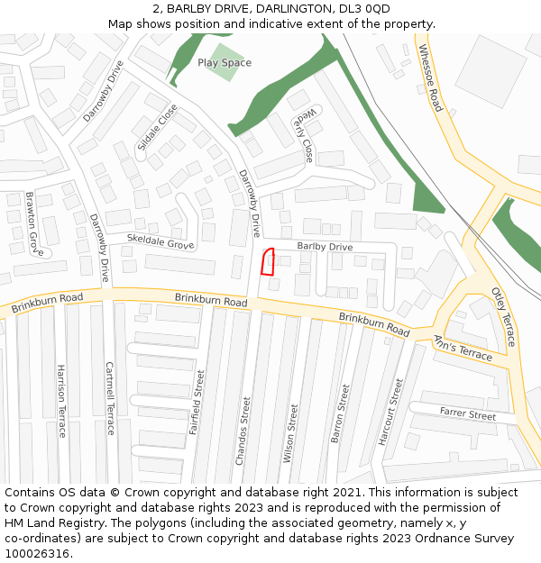 2, BARLBY DRIVE, DARLINGTON, DL3 0QD: Location map and indicative extent of plot