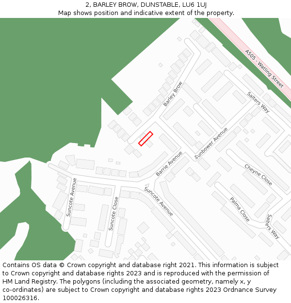 2, BARLEY BROW, DUNSTABLE, LU6 1UJ: Location map and indicative extent of plot