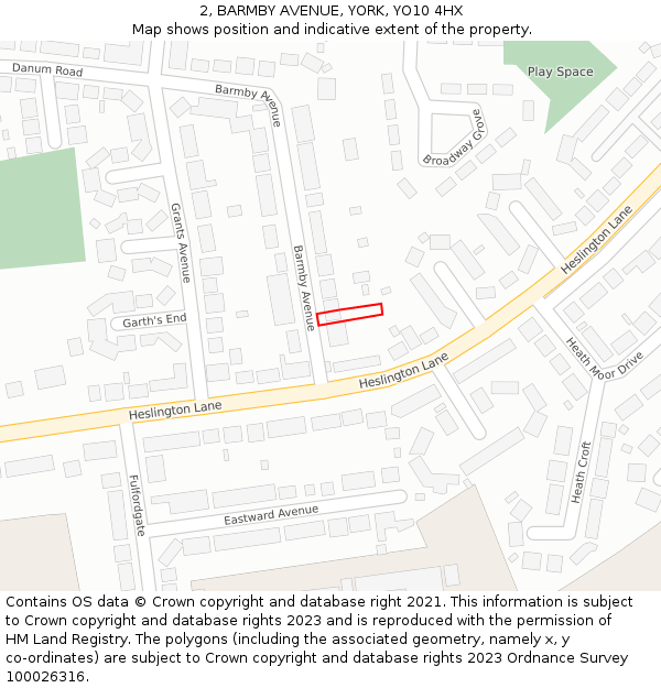 2, BARMBY AVENUE, YORK, YO10 4HX: Location map and indicative extent of plot