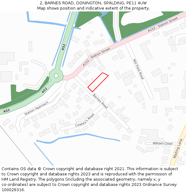 2, BARNES ROAD, DONINGTON, SPALDING, PE11 4UW: Location map and indicative extent of plot