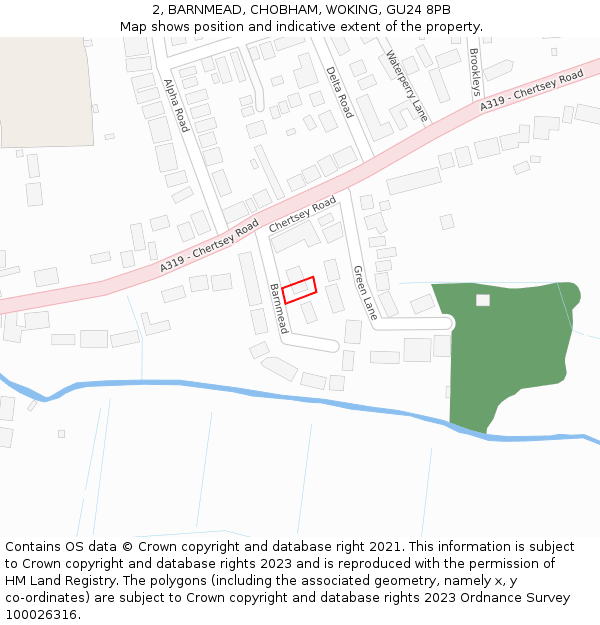 2, BARNMEAD, CHOBHAM, WOKING, GU24 8PB: Location map and indicative extent of plot