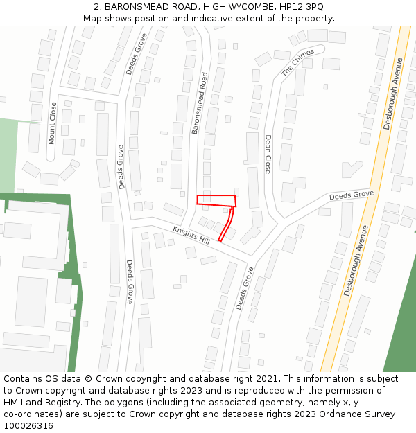 2, BARONSMEAD ROAD, HIGH WYCOMBE, HP12 3PQ: Location map and indicative extent of plot