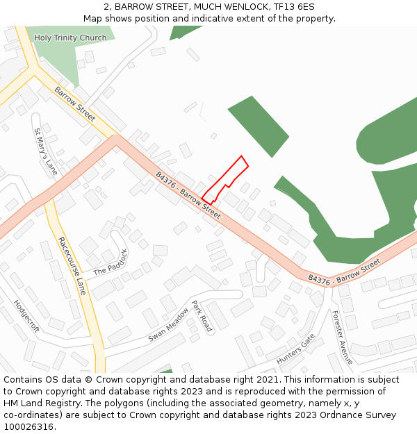 2, BARROW STREET, MUCH WENLOCK, TF13 6ES: Location map and indicative extent of plot