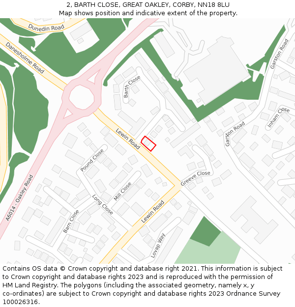 2, BARTH CLOSE, GREAT OAKLEY, CORBY, NN18 8LU: Location map and indicative extent of plot
