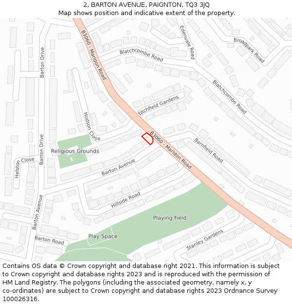 2, BARTON AVENUE, PAIGNTON, TQ3 3JQ: Location map and indicative extent of plot