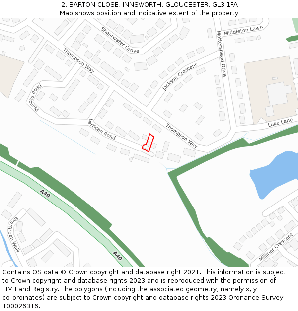 2, BARTON CLOSE, INNSWORTH, GLOUCESTER, GL3 1FA: Location map and indicative extent of plot