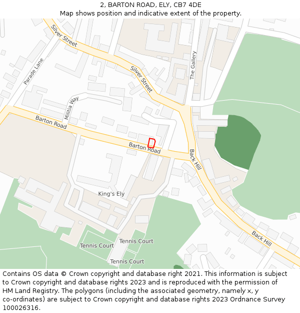 2, BARTON ROAD, ELY, CB7 4DE: Location map and indicative extent of plot