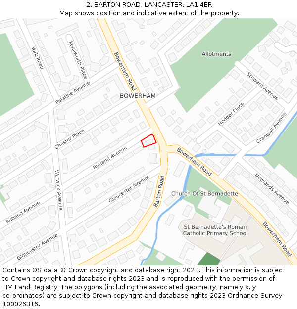 2, BARTON ROAD, LANCASTER, LA1 4ER: Location map and indicative extent of plot