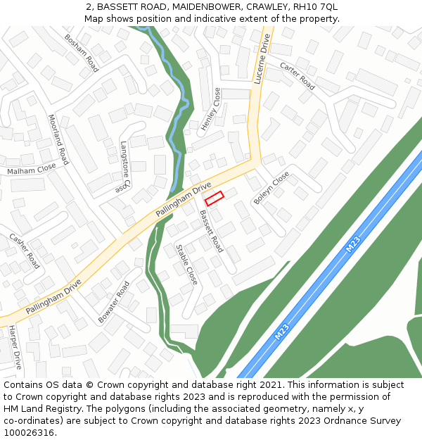 2, BASSETT ROAD, MAIDENBOWER, CRAWLEY, RH10 7QL: Location map and indicative extent of plot