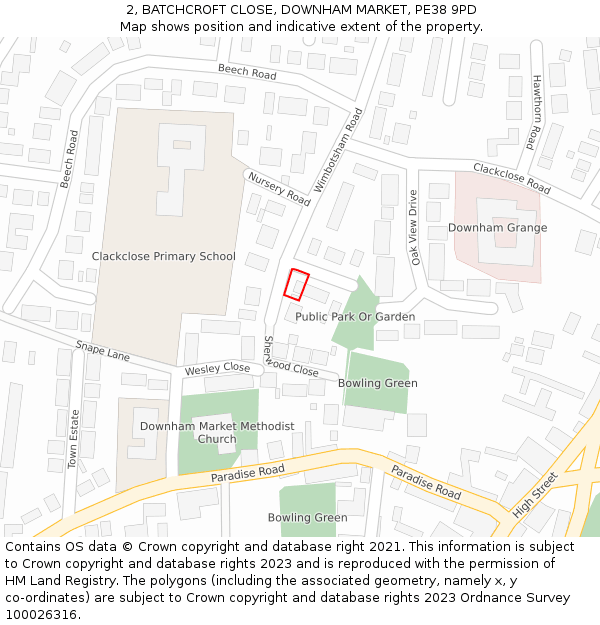 2, BATCHCROFT CLOSE, DOWNHAM MARKET, PE38 9PD: Location map and indicative extent of plot