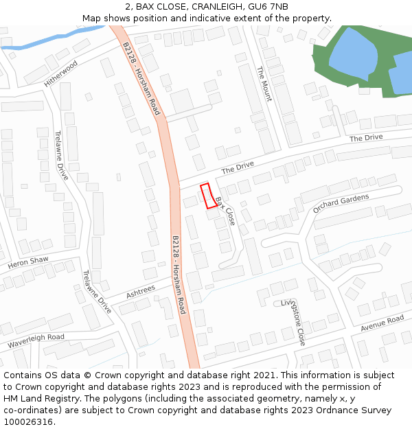 2, BAX CLOSE, CRANLEIGH, GU6 7NB: Location map and indicative extent of plot