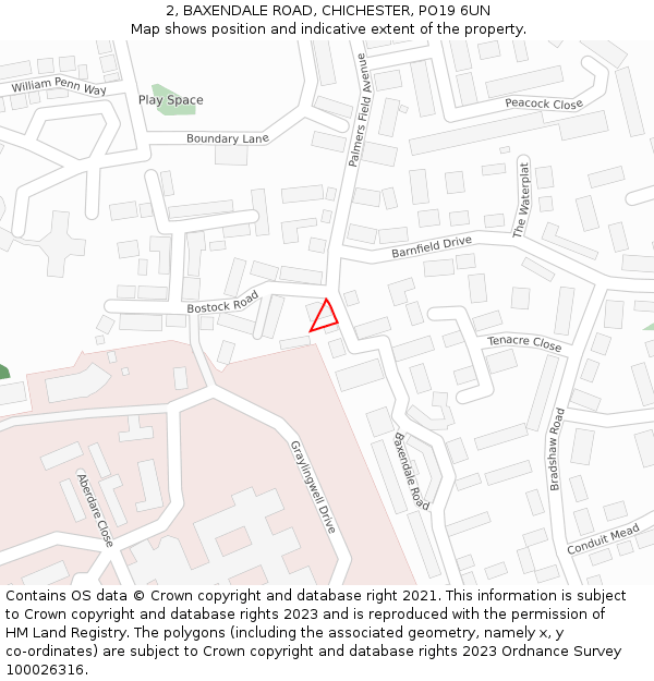 2, BAXENDALE ROAD, CHICHESTER, PO19 6UN: Location map and indicative extent of plot