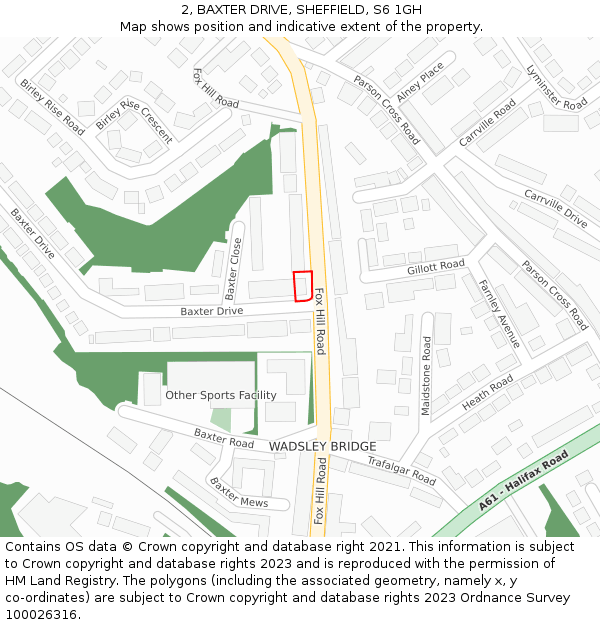 2, BAXTER DRIVE, SHEFFIELD, S6 1GH: Location map and indicative extent of plot
