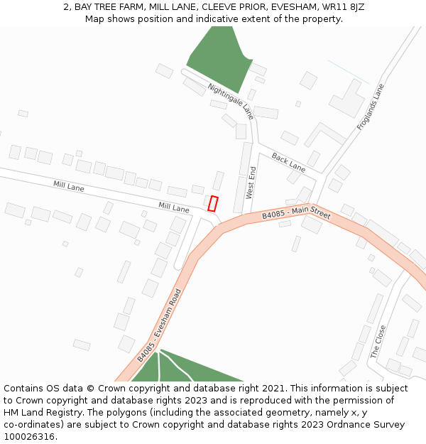 2, BAY TREE FARM, MILL LANE, CLEEVE PRIOR, EVESHAM, WR11 8JZ: Location map and indicative extent of plot