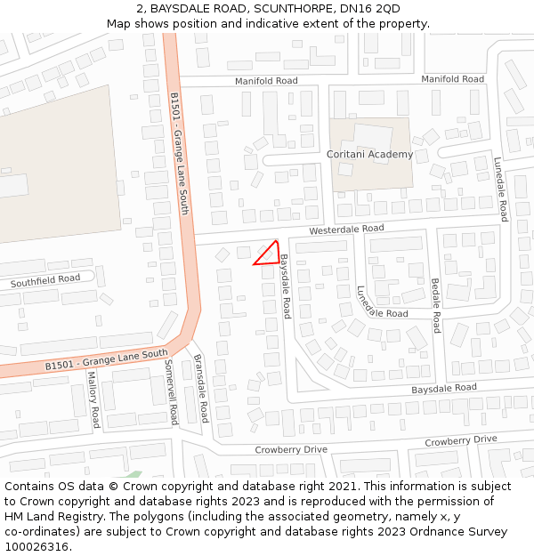 2, BAYSDALE ROAD, SCUNTHORPE, DN16 2QD: Location map and indicative extent of plot