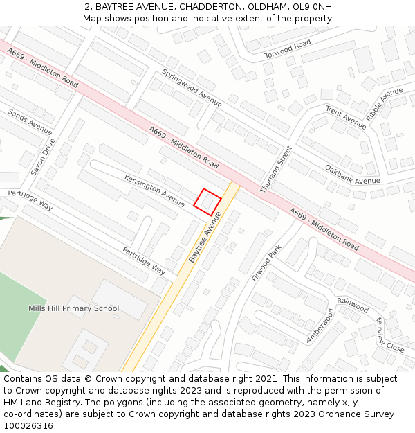 2, BAYTREE AVENUE, CHADDERTON, OLDHAM, OL9 0NH: Location map and indicative extent of plot