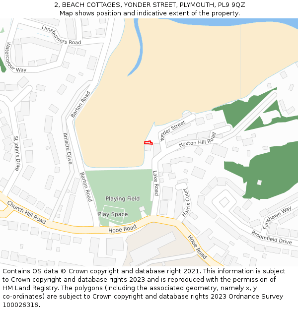 2, BEACH COTTAGES, YONDER STREET, PLYMOUTH, PL9 9QZ: Location map and indicative extent of plot
