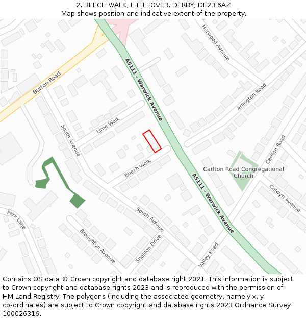 2, BEECH WALK, LITTLEOVER, DERBY, DE23 6AZ: Location map and indicative extent of plot