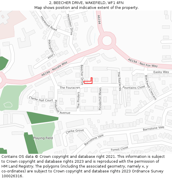2, BEECHER DRIVE, WAKEFIELD, WF1 4FN: Location map and indicative extent of plot
