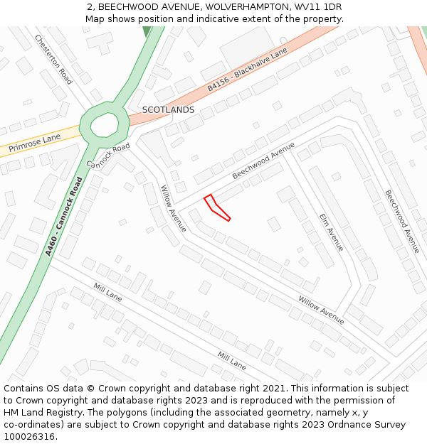 2, BEECHWOOD AVENUE, WOLVERHAMPTON, WV11 1DR: Location map and indicative extent of plot