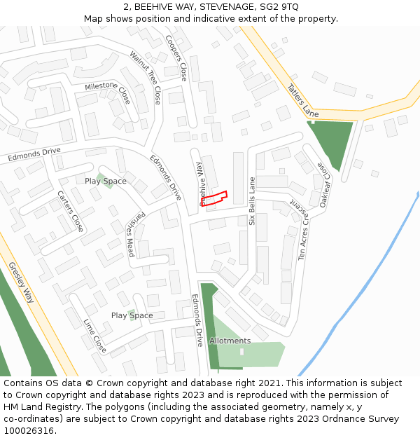 2, BEEHIVE WAY, STEVENAGE, SG2 9TQ: Location map and indicative extent of plot