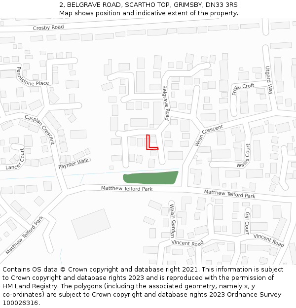 2, BELGRAVE ROAD, SCARTHO TOP, GRIMSBY, DN33 3RS: Location map and indicative extent of plot