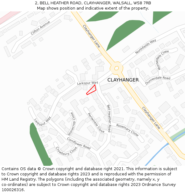 2, BELL HEATHER ROAD, CLAYHANGER, WALSALL, WS8 7RB: Location map and indicative extent of plot