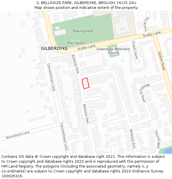 2, BELLASIZE PARK, GILBERDYKE, BROUGH, HU15 2XU: Location map and indicative extent of plot