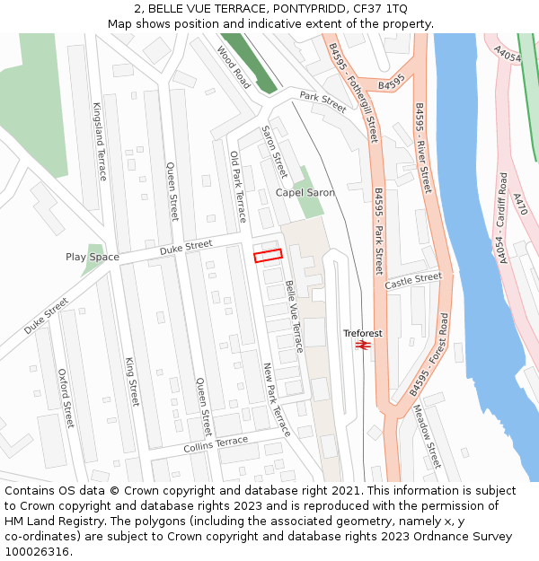 2, BELLE VUE TERRACE, PONTYPRIDD, CF37 1TQ: Location map and indicative extent of plot