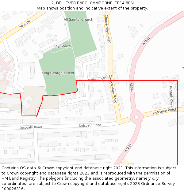 2, BELLEVER PARC, CAMBORNE, TR14 8RN: Location map and indicative extent of plot