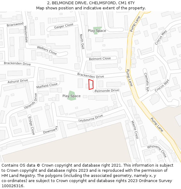 2, BELMONDE DRIVE, CHELMSFORD, CM1 6TY: Location map and indicative extent of plot