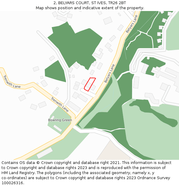 2, BELYARS COURT, ST IVES, TR26 2BT: Location map and indicative extent of plot