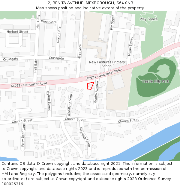 2, BENITA AVENUE, MEXBOROUGH, S64 0NB: Location map and indicative extent of plot