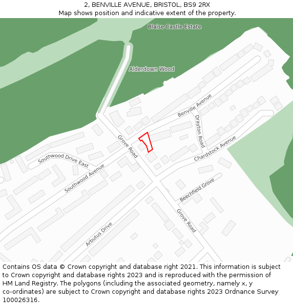 2, BENVILLE AVENUE, BRISTOL, BS9 2RX: Location map and indicative extent of plot