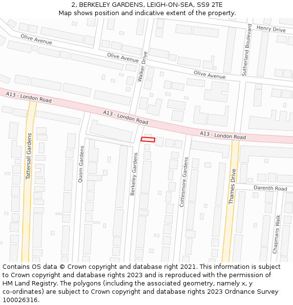 2, BERKELEY GARDENS, LEIGH-ON-SEA, SS9 2TE: Location map and indicative extent of plot