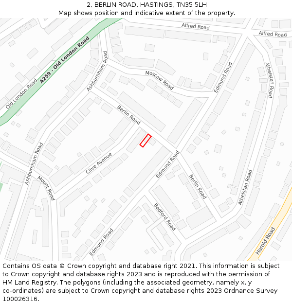 2, BERLIN ROAD, HASTINGS, TN35 5LH: Location map and indicative extent of plot